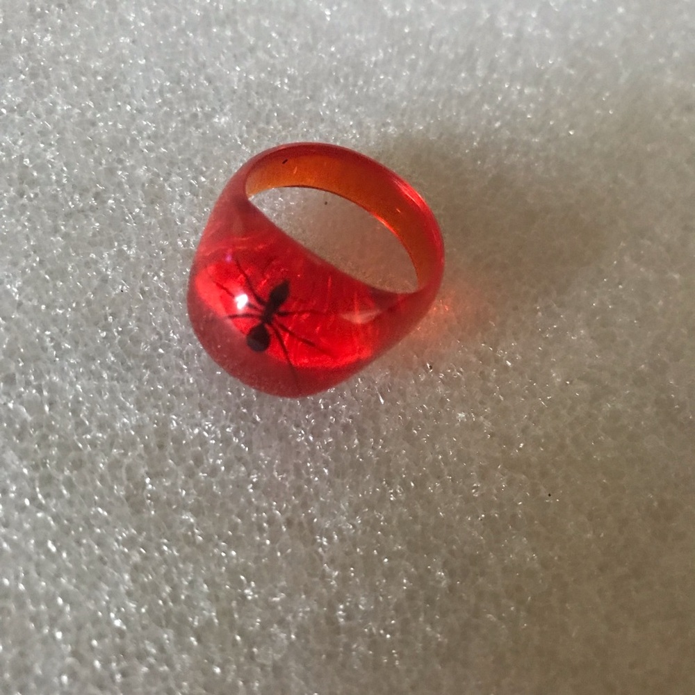 Red Resin Ring with Embedded Insect Accent - Women Jewelry